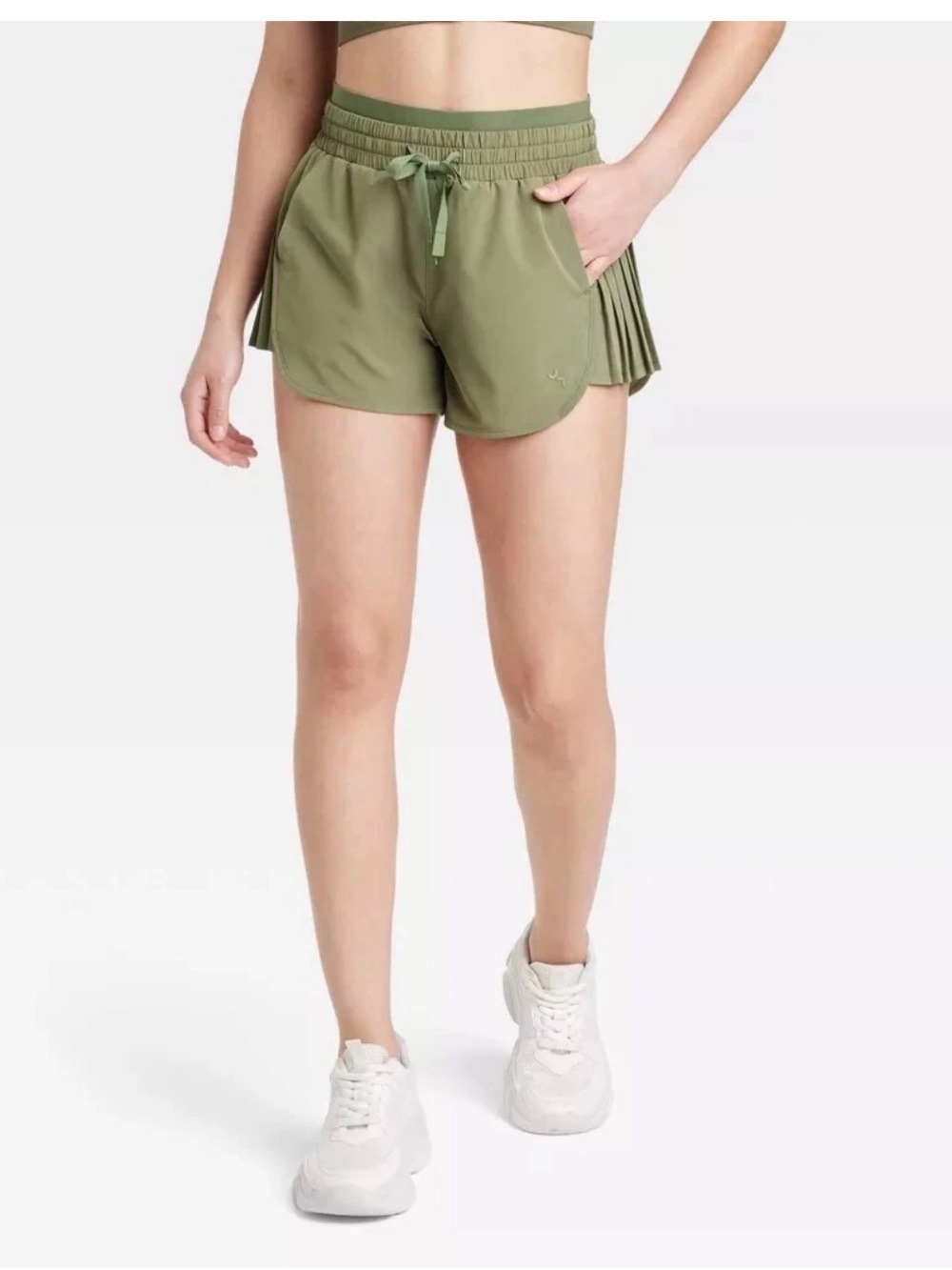 JoyLab Women’s Olive Green Pleated-Trim Athletic Shorts Size S
